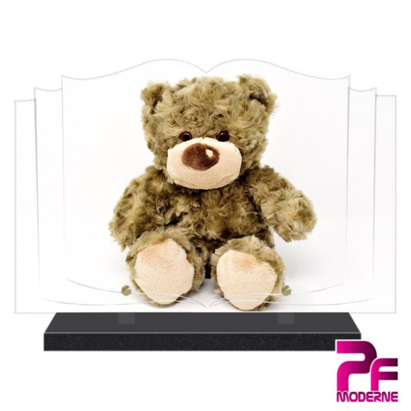 PLAQUE FUNÉRAIRE LIVRE OURSON BEIGE PFM3009