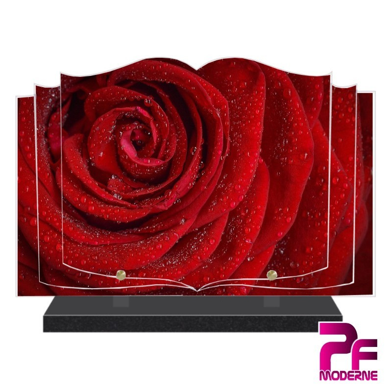 PLAQUE FUNÉRAIRE LIVRE NATURE ROSE ROUGE PFM2016