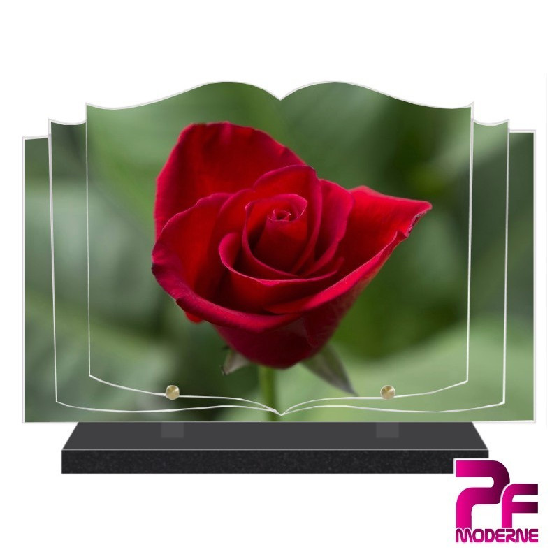 PLAQUE FUNÉRAIRE LIVRE NATURE FLEURS ROSE ROUGE PFM2017