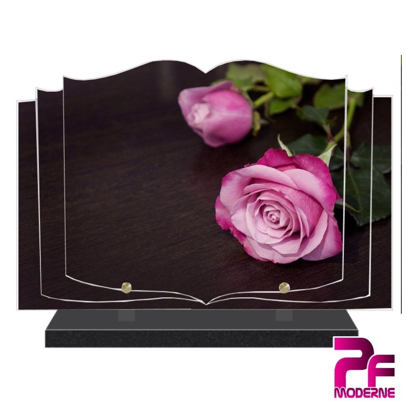 PLAQUE FUNÉRAIRE LIVRE NATURE FLEURS ROSES ROSE PFM2018