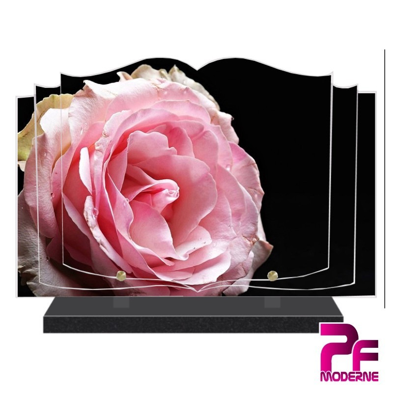 PLAQUE FUNÉRAIRE LIVRE FLEURS ROSE ROSE PFM2036