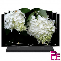 PLAQUE FUNÉRAIRE LIVRE FLEURS HORTENSIA BLANC PFM2068