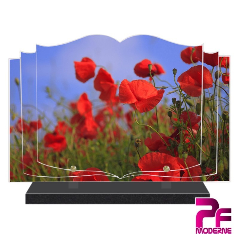 PLAQUE FUNÉRAIRE LIVRE FLEURS COQUELICOTS PFM2092