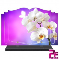 PLAQUE FUNÉRAIRE LIVRE FLEURS ORCHIDÉES BLANCHES PFM2096