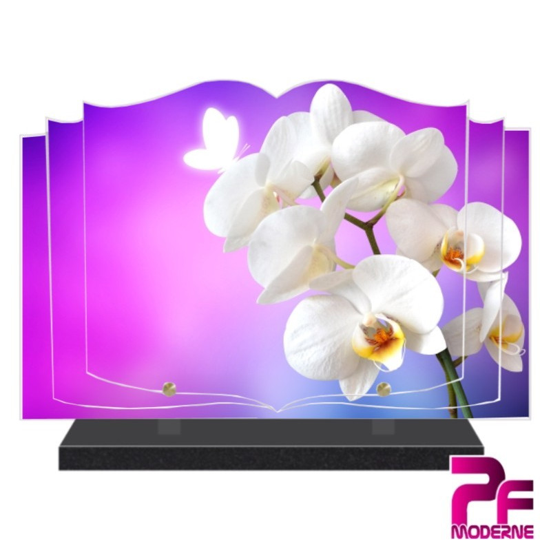 PLAQUE FUNÉRAIRE LIVRE FLEURS ORCHIDÉES BLANCHES PFM2096