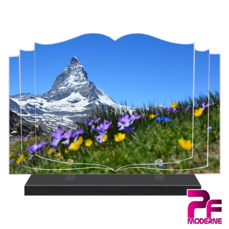 PLAQUE FUNÉRAIRE LIVRE NATURE FLEURS ET MONTAGNE PFM2097