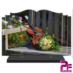 PLAQUE FUNÉRAIRE LIVRE MUSIQUE VIOLON ET FLEURS PFM1023