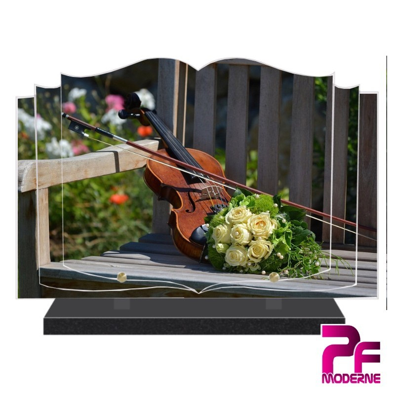 PLAQUE FUNÉRAIRE LIVRE MUSIQUE VIOLON ET FLEURS PFM1023