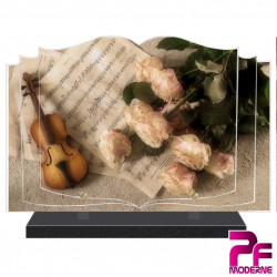 PLAQUE FUNÉRAIRE LIVRE MUSIQUE VIOLON ET FLEURS PFM1030