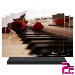 PLAQUE FUNÉRAIRE LIVRE MUSICIEN MUSIQUE PIANO ET ROSE PFM1038