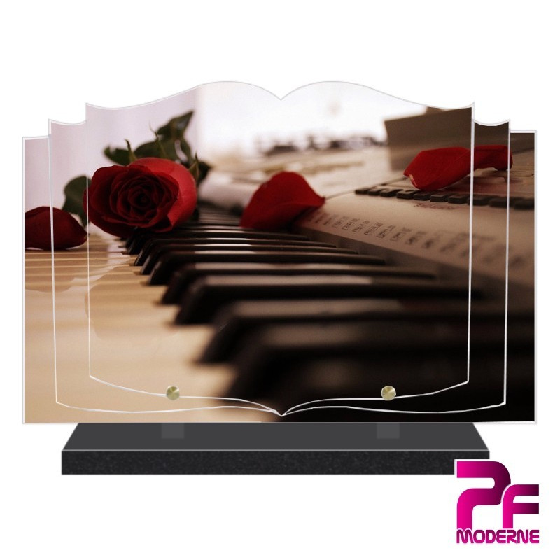 PLAQUE FUNÉRAIRE LIVRE MUSICIEN MUSIQUE PIANO ET ROSE PFM1038