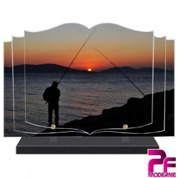 PLAQUE FUNÉRAIRE LIVRE PÊCHE PÊCHEUR COUCHER DE SOLEIL PFM8504