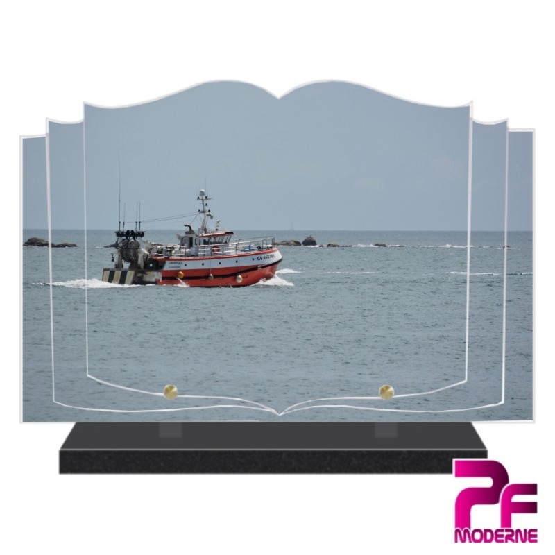 PLAQUE FUNÉRAIRE LIVRE MARIN PÊCHEUR PÊCHE EN BATEAU PFM8516