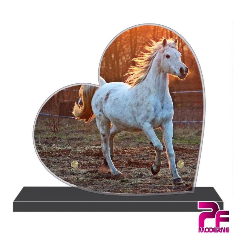 PLAQUE FUNÉRAIRE CŒUR ANIMAUX CHEVAUX PFM4002