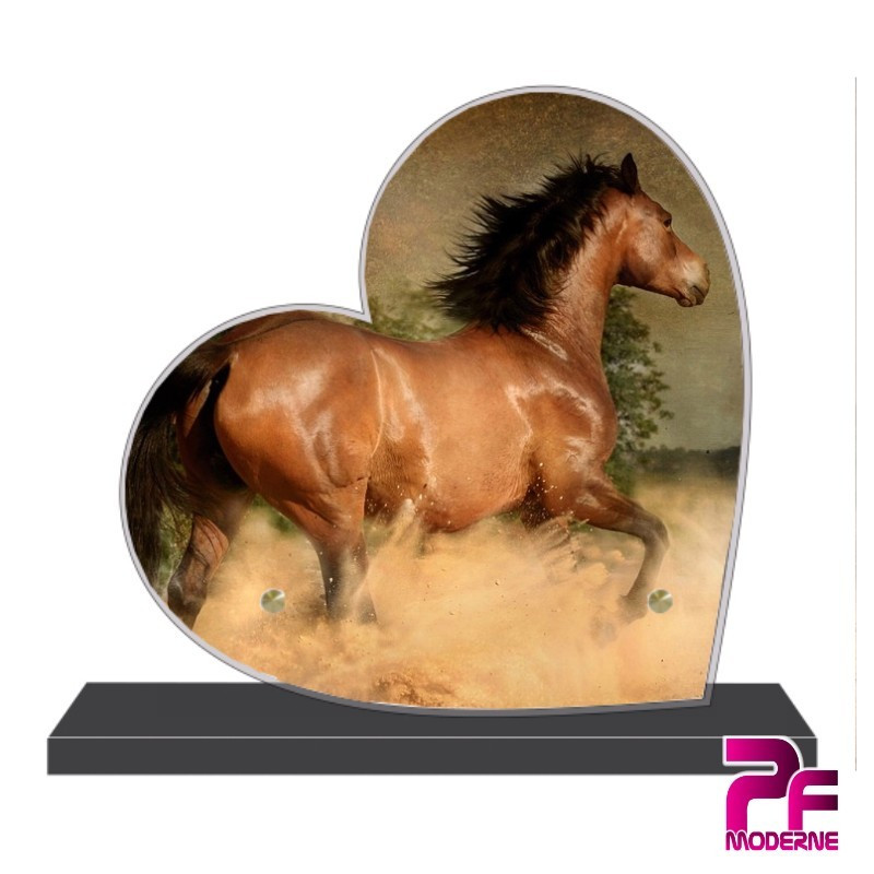 PLAQUE FUNÉRAIRE CŒUR ANIMAUX CHEVAUX PFM4006