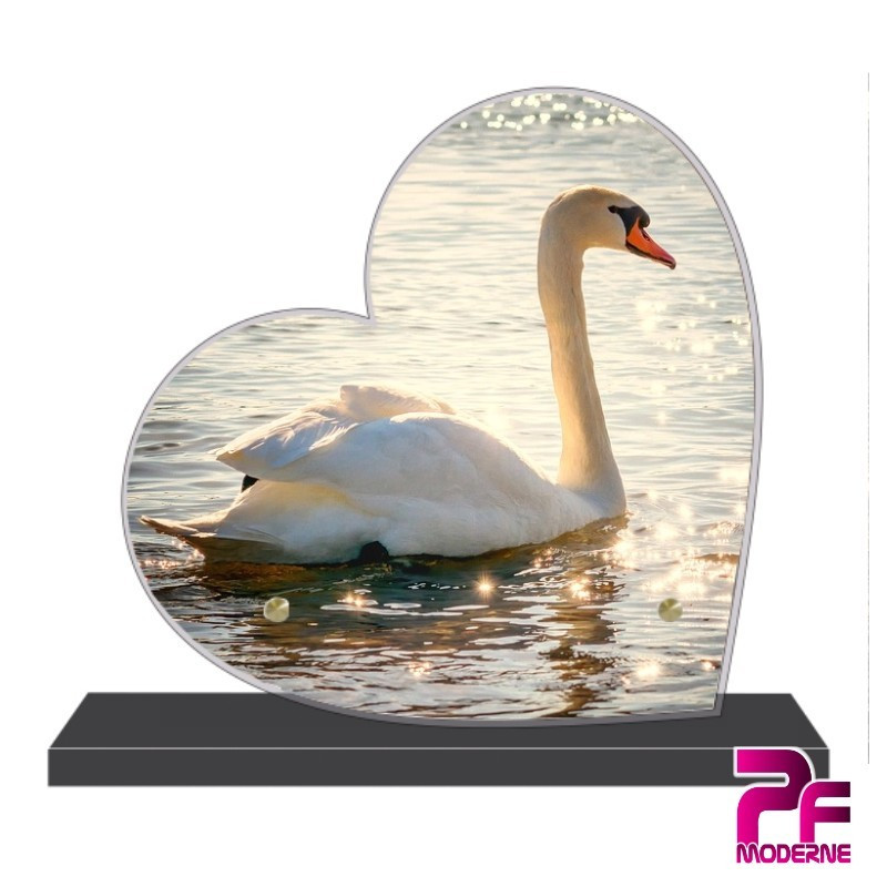 PLAQUE FUNÉRAIRE CŒUR ANIMAUX CYGNE PFM4402