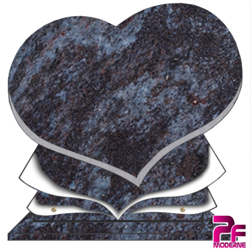 PLAQUE FUNÉRAIRE GRANIT COEUR CG11 PERSONNALISABLE MASS BLUE