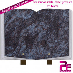 PLAQUE FUNÉRAIRE LIVRE OUVERT MASS BLUE SUR PIEDS PERSONNALISABLE