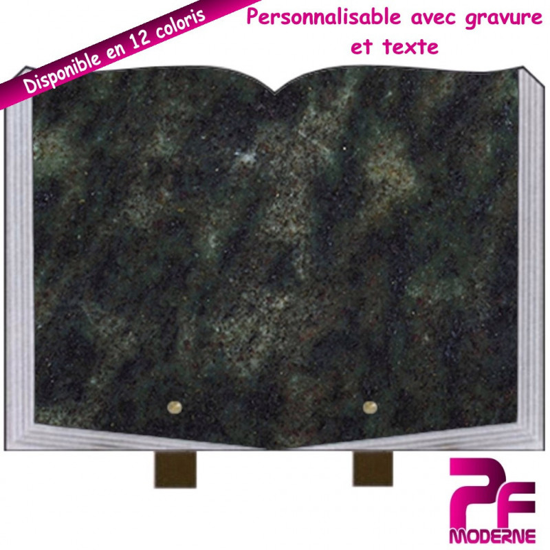 PLAQUE FUNÉRAIRE LIVRE OUVERT VERT TROPICAL SUR PIEDS PERSONNALISABLE