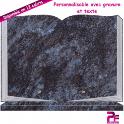 PLAQUE FUNÉRAIRE LIVRE OUVERT MASS BLUE SOCLE PERSONNALISABLE