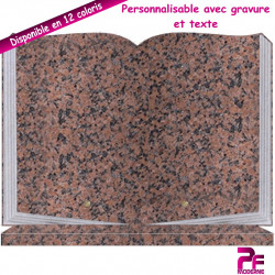 PLAQUE FUNÉRAIRE LIVRE OUVERT ROSE CLARTÉ SOCLE PERSONNALISABLE