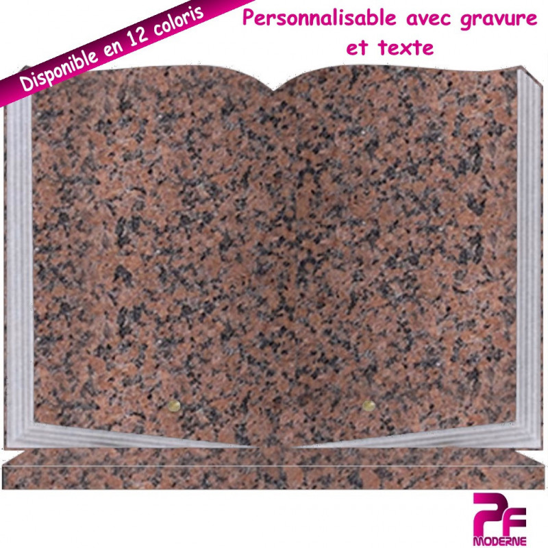 PLAQUE FUNÉRAIRE LIVRE OUVERT ROSE CLARTÉ SOCLE PERSONNALISABLE