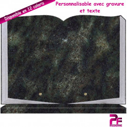 PLAQUE FUNÉRAIRE LIVRE OUVERT VERT TROPICAL SOCLE PERSONNALISABLE