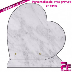 PLAQUE FUNÉRAIRE COEUR MARBRE BLANC SUR SOCLE PERSONNALISABLE