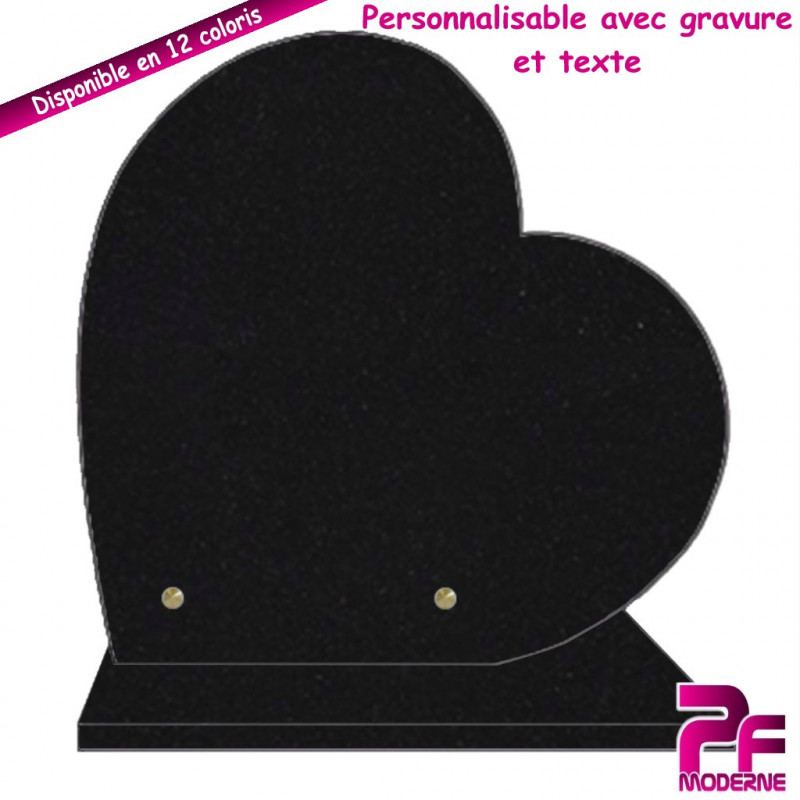 PLAQUE FUNÉRAIRE COEUR NOIR MARLIN SUR SOCLE PERSONNALISABLE