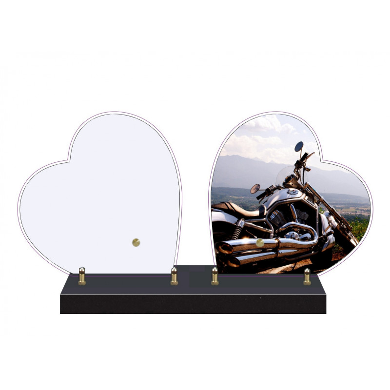 PLAQUE FUNÉRAIRE DOUBLE COEUR MOTO DCPFM6510