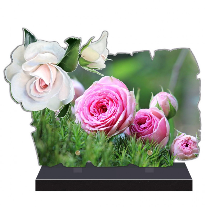 Plaque funéraire en céramique modèle rectangulaire à fixer fleurs  polychrome + inscriptions personnalisée