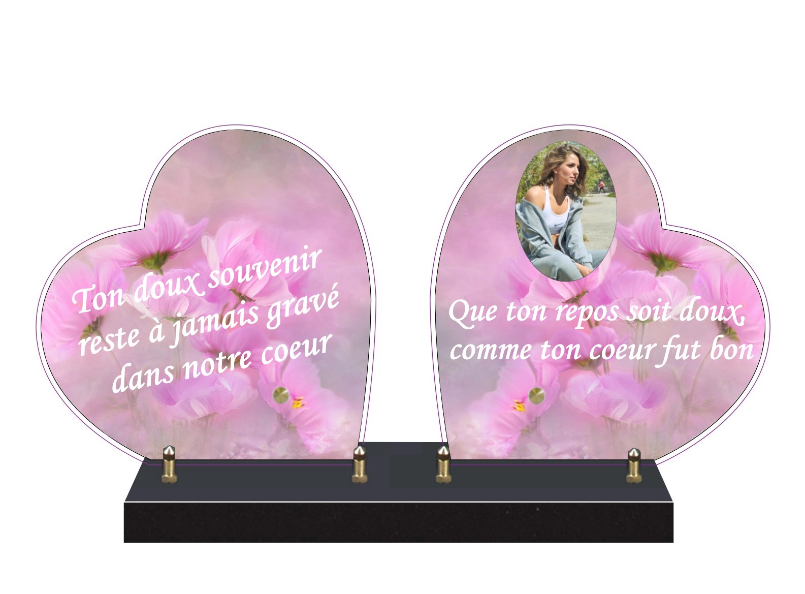 plaque funeraire double coeur personnalisée